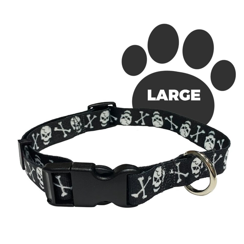 Perri's Dog Collar Large Adjustable Skull and Crossbones D-ring buckle NWT